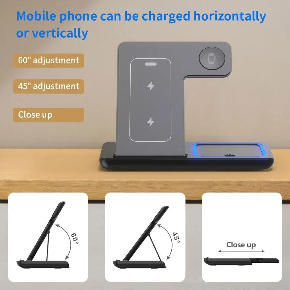 Foldable 3 in 1 Wireless Charging Station for Phone
