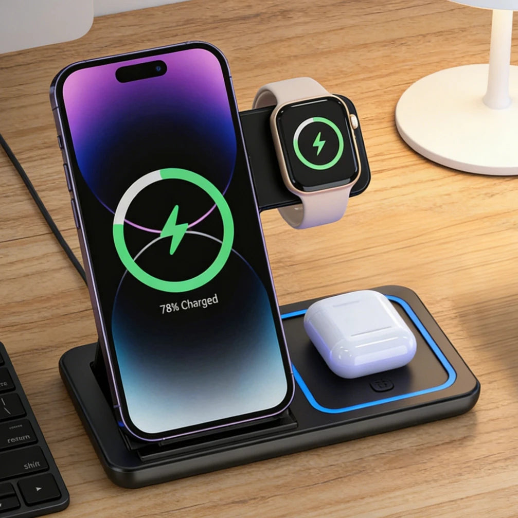 Foldable 3 in 1 Wireless Charging Station for Phone
